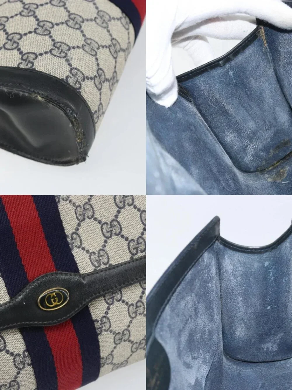 GUCCI GG Supreme Sherry Line Clutch Bag PVC Navy Gold 010 378 Auth BA10399